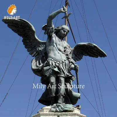 Современная фигурка в натуральную величину, бронзовая фигурка крылатого стража, статуя архангела Габриэля с мечом в руках