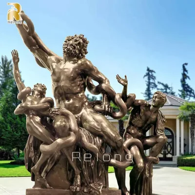 Популярные антикварные наружные и внутренние латунные художественные скульптуры с орнаментом, бронзовые статуи Лаокоона и его сыновей на продажу