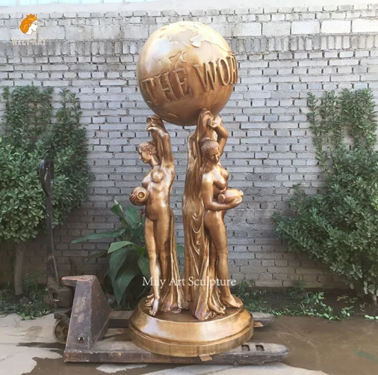 Популярный открытый сад в помещении домашний декор полноразмерная большая изготовленная на заказ латунная скульптура металлические ремесла освещение бронзовая статуя мир твой